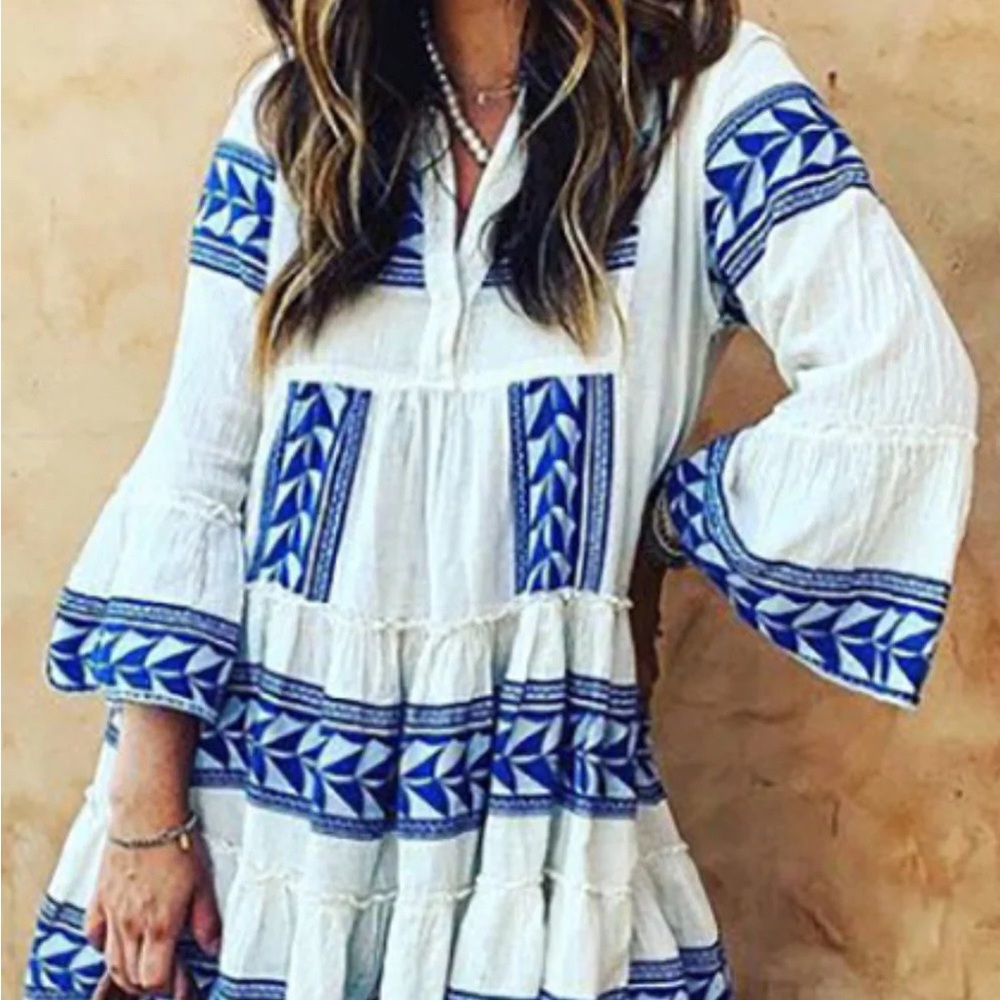 Blue & white boho dress